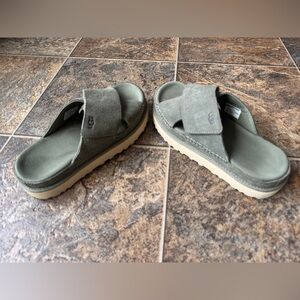UGG Goldenstar Cross Platform Logo Slide Sandal- Green, Women’s Size 7.5